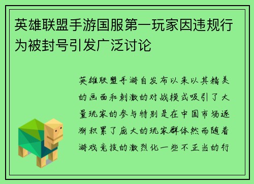 英雄联盟手游国服第一玩家因违规行为被封号引发广泛讨论